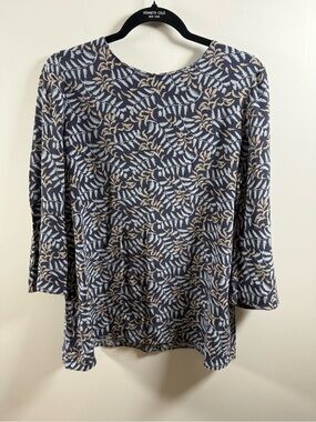 LAFAYETTE 148 NEW YORK | Fern Leaf Boat Neck 100% Silk Blouse Size L